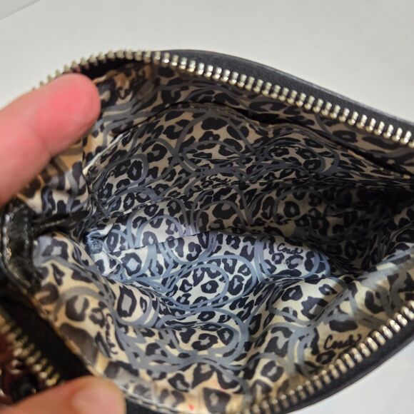 Coach Poppy Black Leather Crossbody Shoulder Bag Purse Small Leopard Lining EUC - Picture 7 of 8